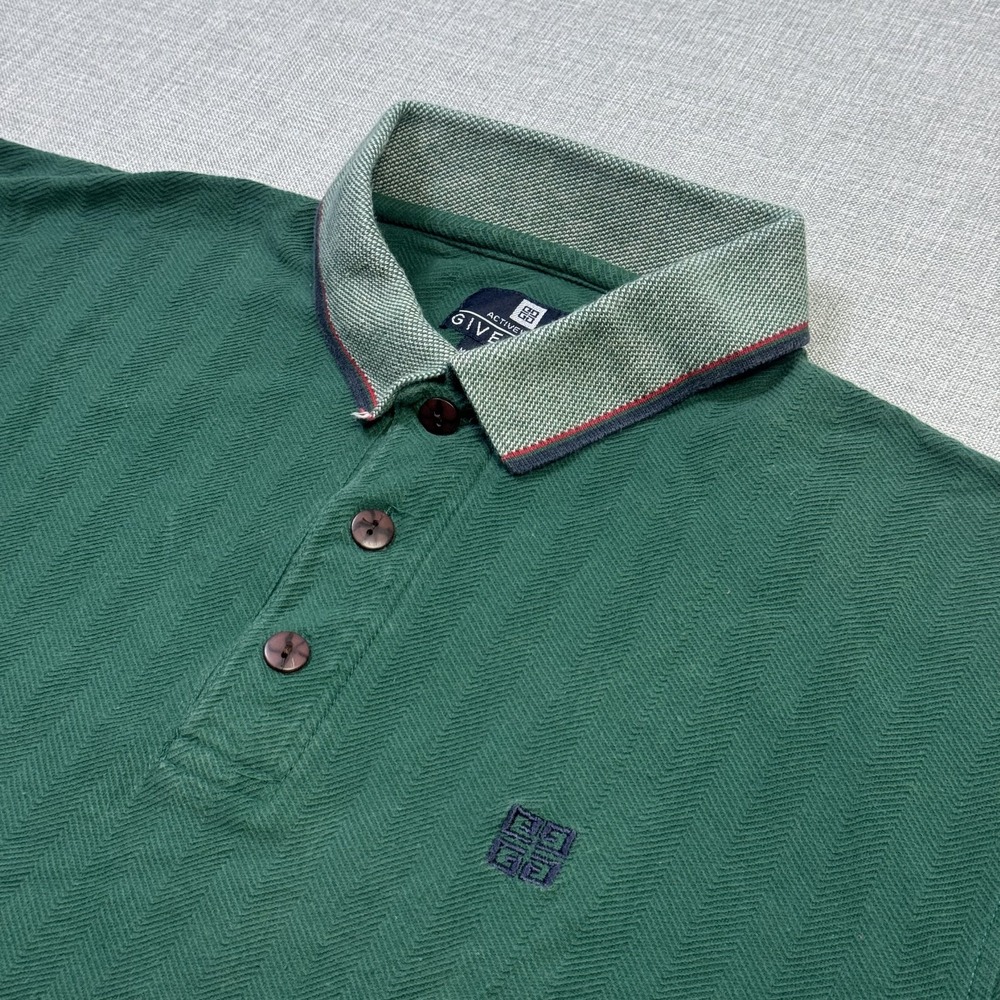 Givenchy Activewear Polo Shirt Mens Medium Green Cotton Herringbone Short Sleeve